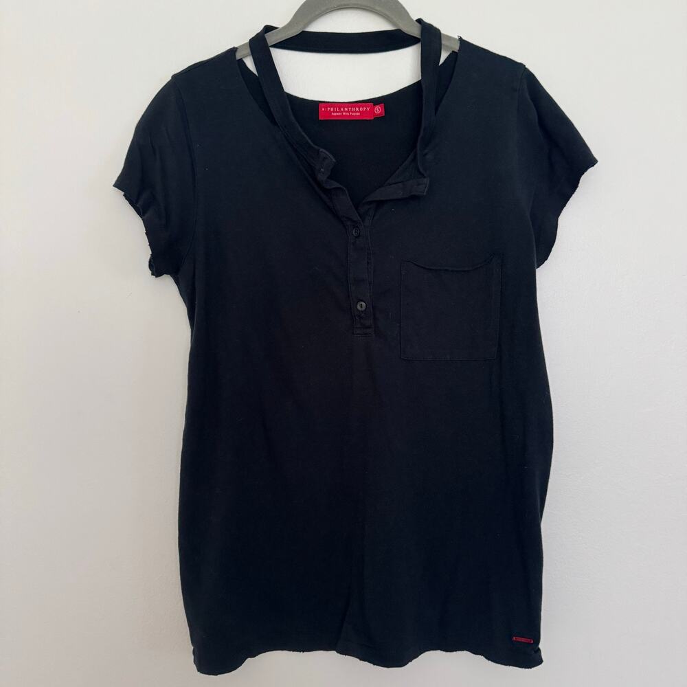 n:Philanthropy Short Sleeve Top with Distinct Neckline Cut Out Detailing